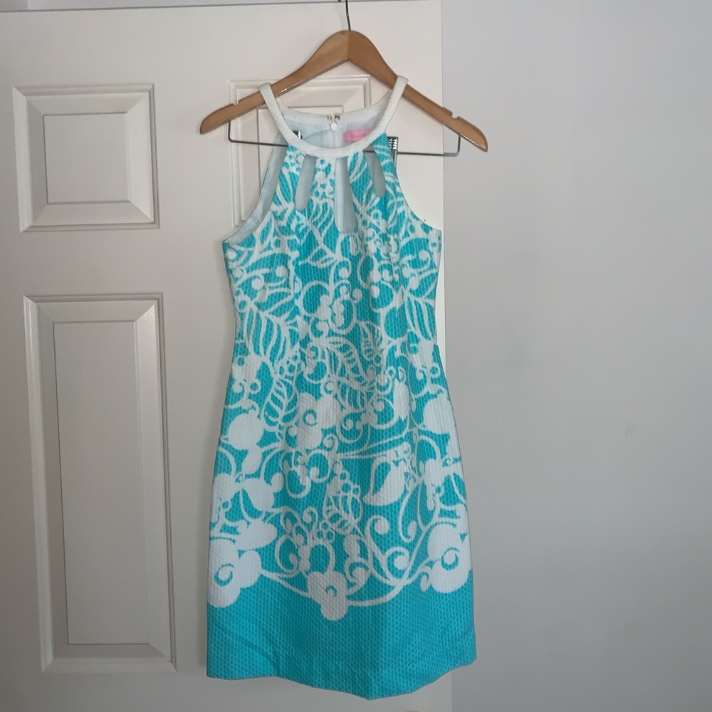 Lilly Pulitzer blue and white halter dress